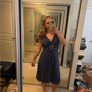 Madison Leigh Navy and White Polka Dot Midi Dress